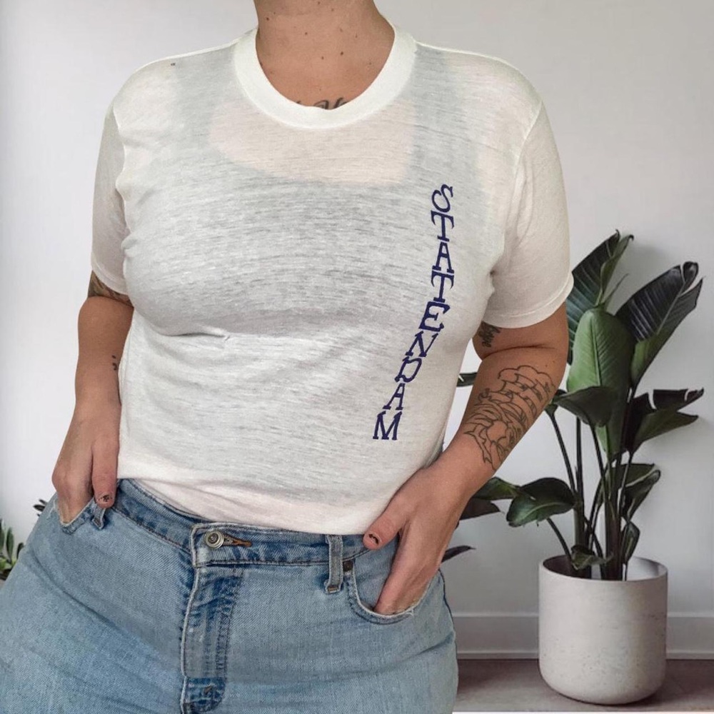 Vintage 80's Statendam Graphic Tee Unisex White Large